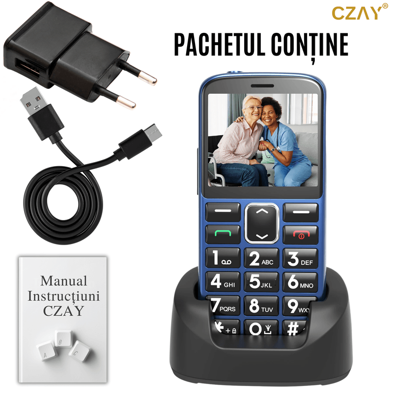 Laptop, Telefoane si Tablete - Telefoane mobile si accesorii - Telefoane Mobile - Telefon Mobil Seniori CZAY® cu Taste Mari, Meniu Romana si Maghiara,Ecran Mare,Camera Foto,Volum Puternic,Albastru,2G - Infinity.ro
