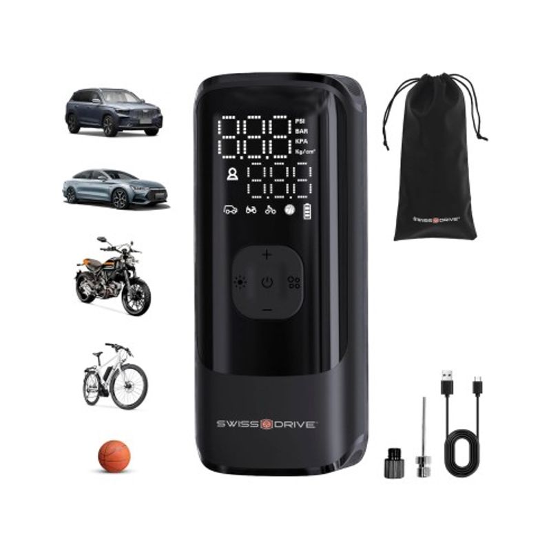 Auto si Moto - Piese auto si accesorii - Caroserie - Ornamente exterior auto - Compresor de aer portabil 150 PSI, pompa rapida anvelope cu afisaj LCD, lanterna LED si baterie reincarcabila USB - Infinity.ro