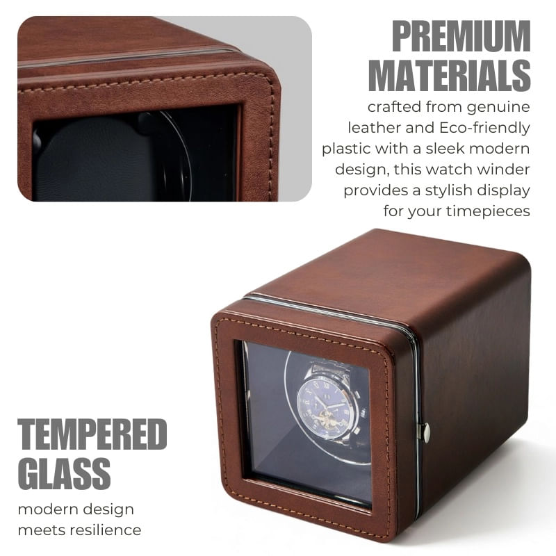 Fashion, accesorii si bijuterii - Barbati - Bijuterii barbati - Ceasuri barbati - Cutie intors ceas automatic iUni, Watch Winder, Piele ecologica, Maro - Infinity.ro