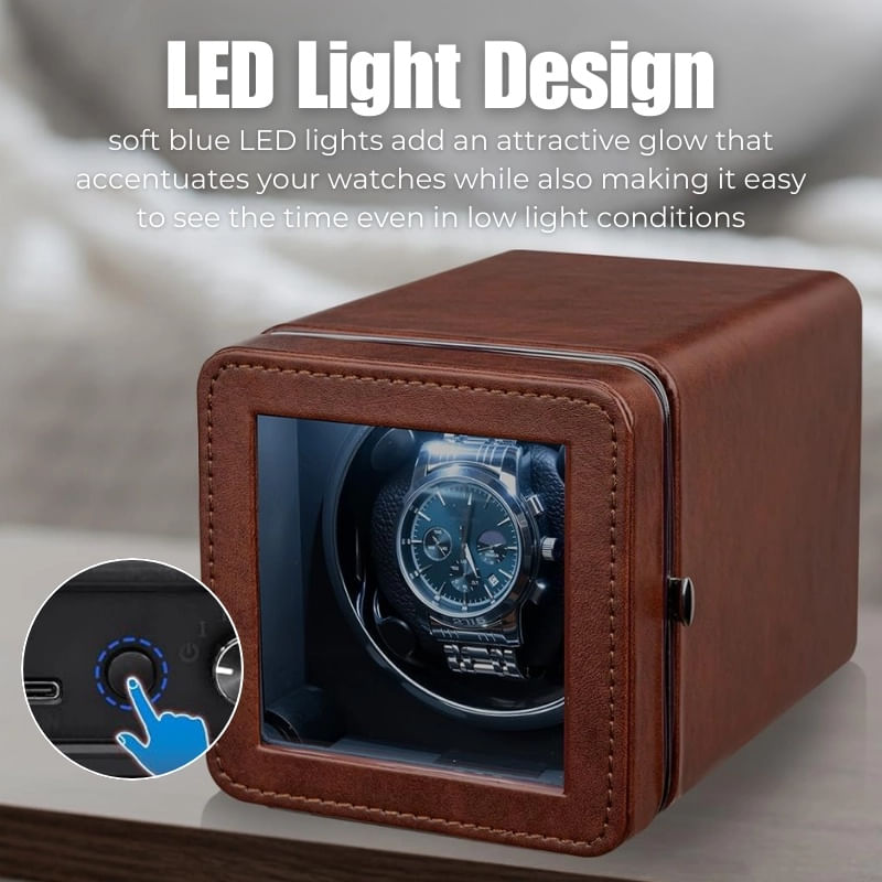 Fashion, accesorii si bijuterii - Barbati - Bijuterii barbati - Ceasuri barbati - Cutie intors ceas automatic iUni, Watch Winder, Piele ecologica, Maro - Infinity.ro