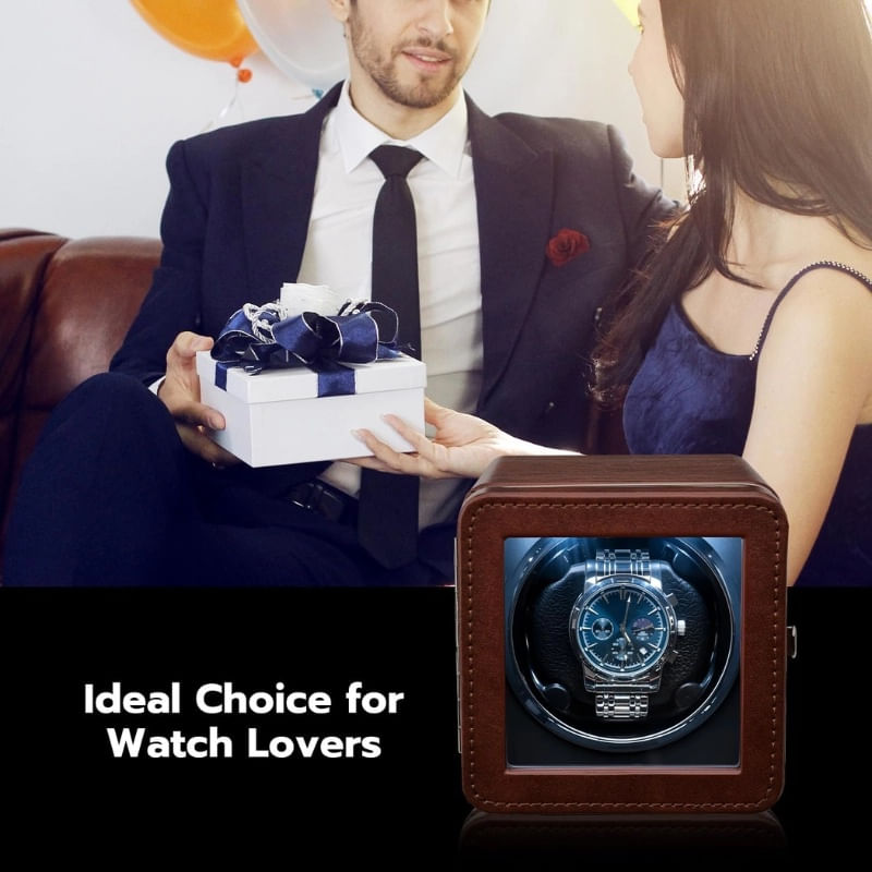 Fashion, accesorii si bijuterii - Barbati - Bijuterii barbati - Ceasuri barbati - Cutie intors ceas automatic iUni, Watch Winder, Piele ecologica, Maro - Infinity.ro