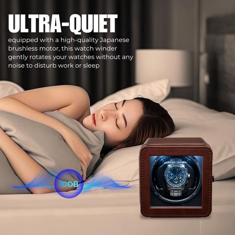 Fashion, accesorii si bijuterii - Barbati - Bijuterii barbati - Ceasuri barbati - Cutie intors ceas automatic iUni, Watch Winder, Piele ecologica, Maro - Infinity.ro