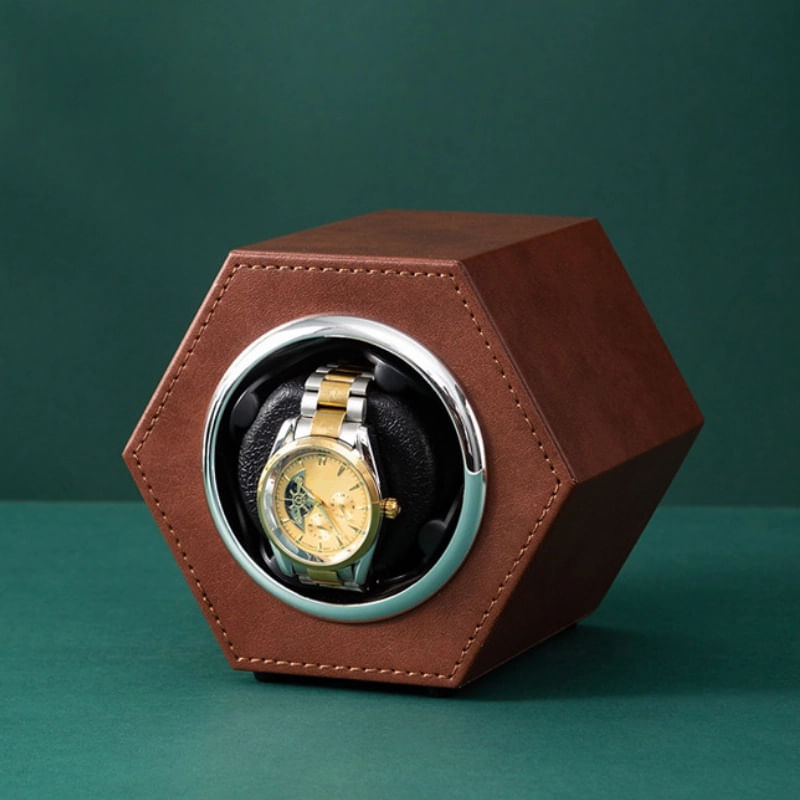 Fashion, accesorii si bijuterii - Barbati - Bijuterii barbati - Ceasuri barbati - Cutie intors ceas automat iUni, Watch Winder, Piele ecologica, Maro - Infinity.ro