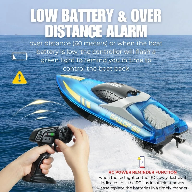 Jucarii, Copii si Bebe - Jucarii si jocuri - Vehicule si jucarii cu telecomanda - Barci cu telecomanda - Barca cu telecomanda iUni HJ819, RC High-Speed Boat, Viteza 15 km/h, 2.4GHz, Albastru - Infinity.ro