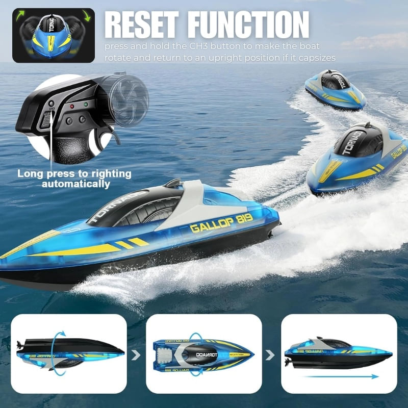 Jucarii, Copii si Bebe - Jucarii si jocuri - Vehicule si jucarii cu telecomanda - Barci cu telecomanda - Barca cu telecomanda iUni HJ819, RC High-Speed Boat, Viteza 15 km/h, 2.4GHz, Albastru - Infinity.ro