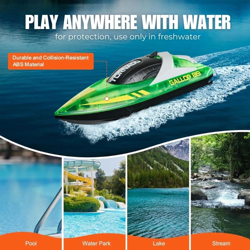 Jucarii, Copii si Bebe - Jucarii si jocuri - Vehicule si jucarii cu telecomanda - Barci cu telecomanda - Barca cu telecomanda iUni HJ819, RC High-Speed Boat, Viteza 15 km/h, 2.4GHz, Verde - Infinity.ro