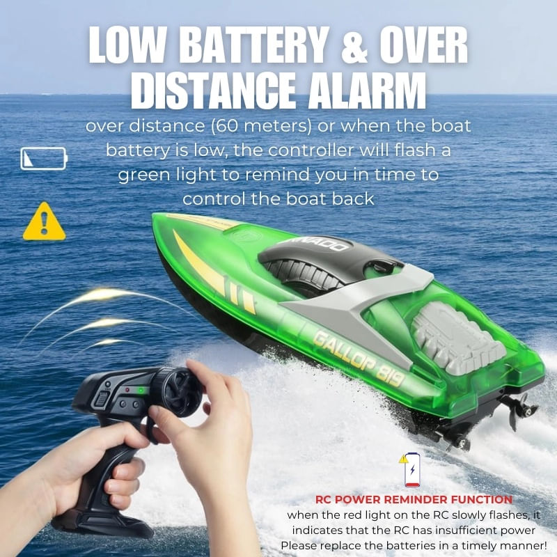 Jucarii, Copii si Bebe - Jucarii si jocuri - Vehicule si jucarii cu telecomanda - Barci cu telecomanda - Barca cu telecomanda iUni HJ819, RC High-Speed Boat, Viteza 15 km/h, 2.4GHz, Verde - Infinity.ro