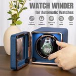 Fashion, accesorii si bijuterii - Barbati - Bijuterii barbati - Ceasuri barbati - Cutie intors ceas automatic iUni, Watch Winder, Piele ecologica, Albastru - Infinity.ro