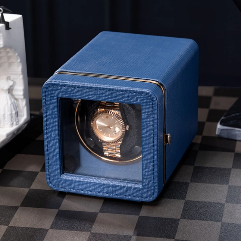 Fashion, accesorii si bijuterii - Barbati - Bijuterii barbati - Ceasuri barbati - Cutie intors ceas automatic iUni, Watch Winder, Piele ecologica, Albastru - Infinity.ro