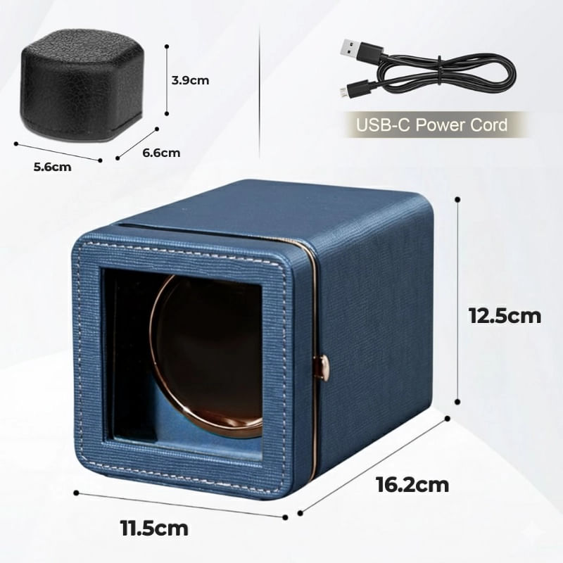 Fashion, accesorii si bijuterii - Barbati - Bijuterii barbati - Ceasuri barbati - Cutie intors ceas automatic iUni, Watch Winder, Piele ecologica, Albastru - Infinity.ro