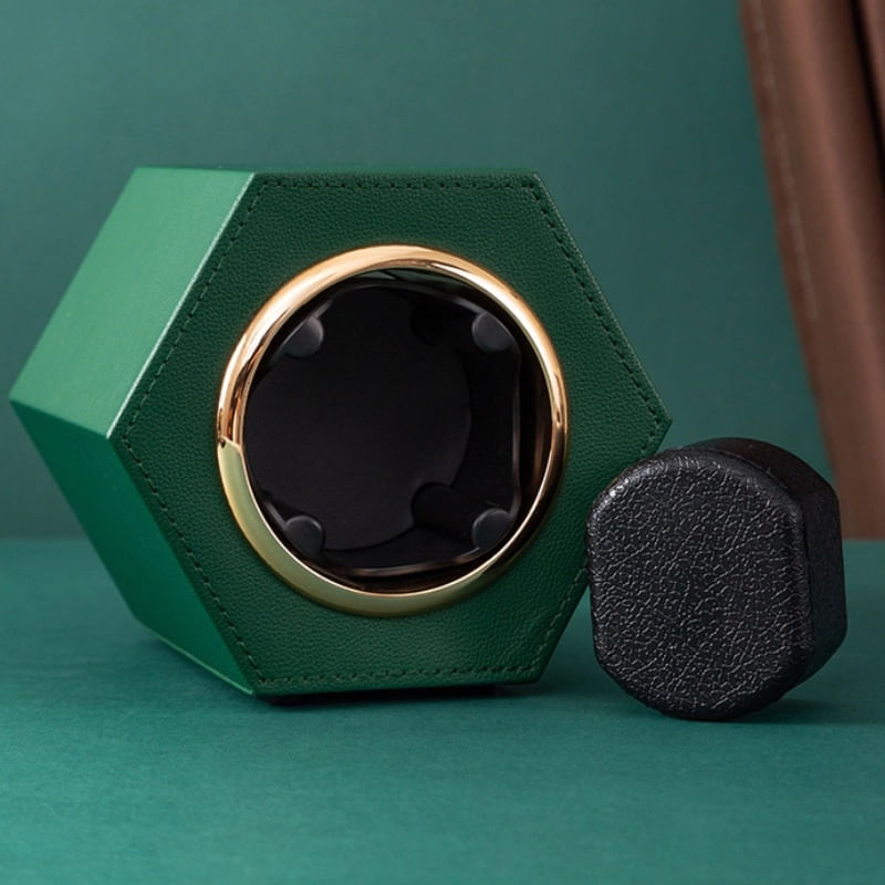 Fashion, accesorii si bijuterii - Barbati - Bijuterii barbati - Ceasuri barbati - Cutie intors ceas automat iUni, Watch Winder, Piele ecologica, Verde - Infinity.ro