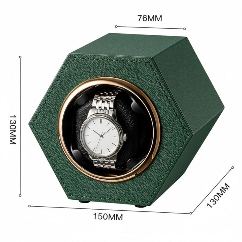 Fashion, accesorii si bijuterii - Barbati - Bijuterii barbati - Ceasuri barbati - Cutie intors ceas automat iUni, Watch Winder, Piele ecologica, Verde - Infinity.ro