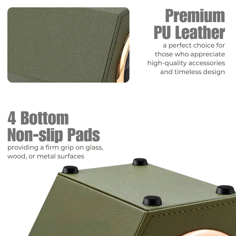 Fashion, accesorii si bijuterii - Barbati - Bijuterii barbati - Ceasuri barbati - Cutie intors ceas automat iUni, Watch Winder, Piele ecologica, Kaki - Infinity.ro