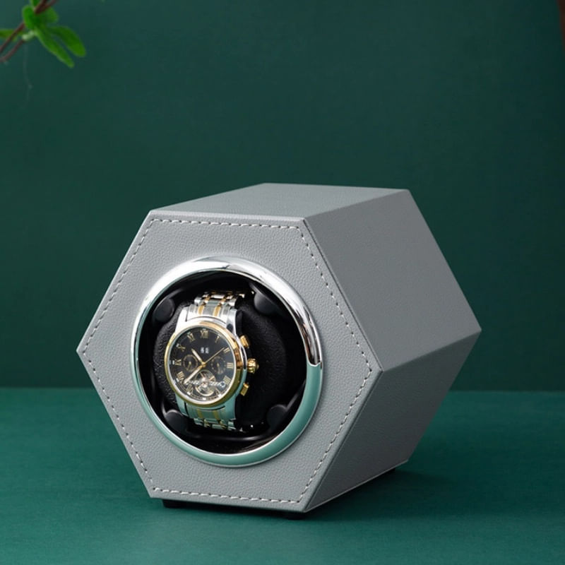 Fashion, accesorii si bijuterii - Barbati - Bijuterii barbati - Ceasuri barbati - Cutie intors ceas automat iUni, Watch Winder, Piele ecologica, Gri - Infinity.ro