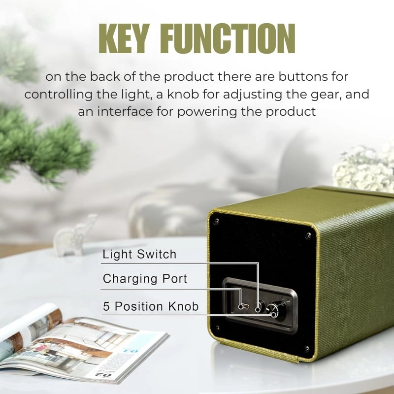 Fashion, accesorii si bijuterii - Barbati - Bijuterii barbati - Ceasuri barbati - Cutie intors ceas automatic iUni, Watch Winder, Piele ecologica, Verde Kaki - Infinity.ro