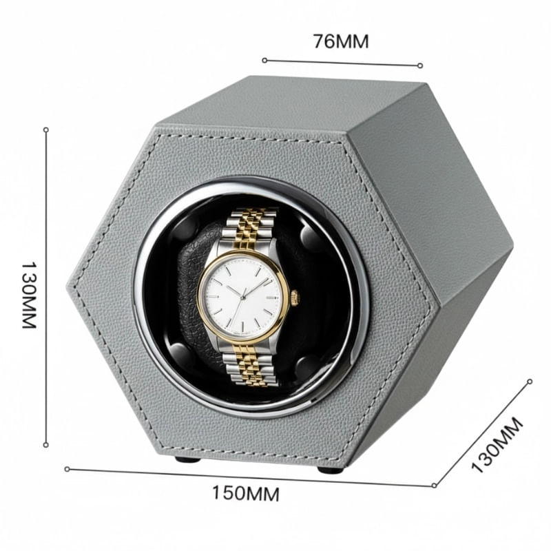 Fashion, accesorii si bijuterii - Barbati - Bijuterii barbati - Ceasuri barbati - Cutie intors ceas automat iUni, Watch Winder, Piele ecologica, Gri - Infinity.ro