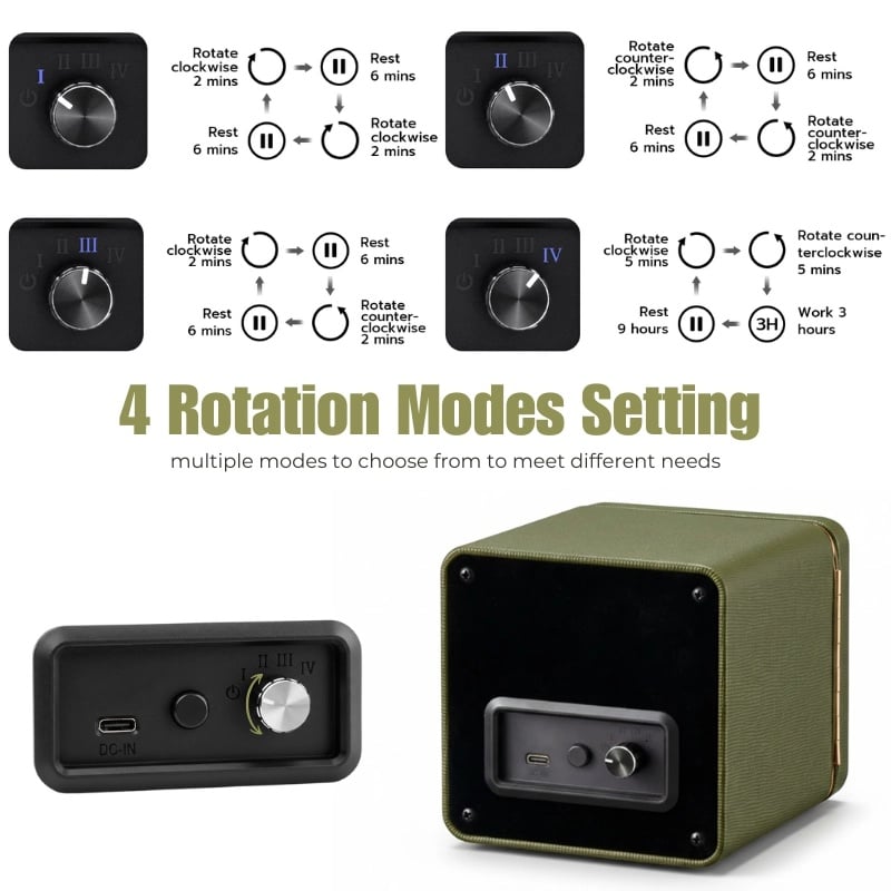 Fashion, accesorii si bijuterii - Barbati - Bijuterii barbati - Ceasuri barbati - Cutie intors ceas automatic iUni, Watch Winder, Piele ecologica, Verde Kaki - Infinity.ro