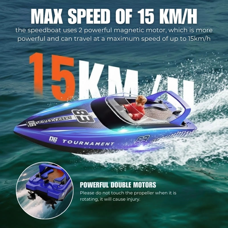 Jucarii, Copii si Bebe - Jucarii si jocuri - Vehicule si jucarii cu telecomanda - Barci cu telecomanda - Barca cu telecomanda iUni HJ821, RC High-Speed Boat, Viteza 15 km/h, 2.4GHz, Blue - Infinity.ro