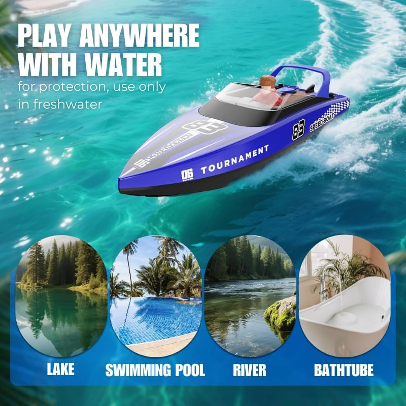 Jucarii, Copii si Bebe - Jucarii si jocuri - Vehicule si jucarii cu telecomanda - Barci cu telecomanda - Barca cu telecomanda iUni HJ821, RC High-Speed Boat, Viteza 15 km/h, 2.4GHz, Blue - Infinity.ro