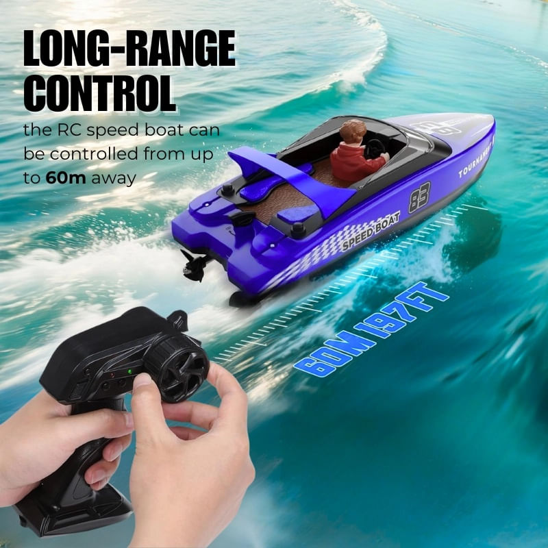 Jucarii, Copii si Bebe - Jucarii si jocuri - Vehicule si jucarii cu telecomanda - Barci cu telecomanda - Barca cu telecomanda iUni HJ821, RC High-Speed Boat, Viteza 15 km/h, 2.4GHz, Blue - Infinity.ro