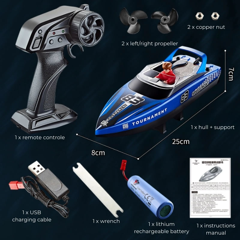 Jucarii, Copii si Bebe - Jucarii si jocuri - Vehicule si jucarii cu telecomanda - Barci cu telecomanda - Barca cu telecomanda iUni HJ821, RC High-Speed Boat, Viteza 15 km/h, 2.4GHz, Blue - Infinity.ro