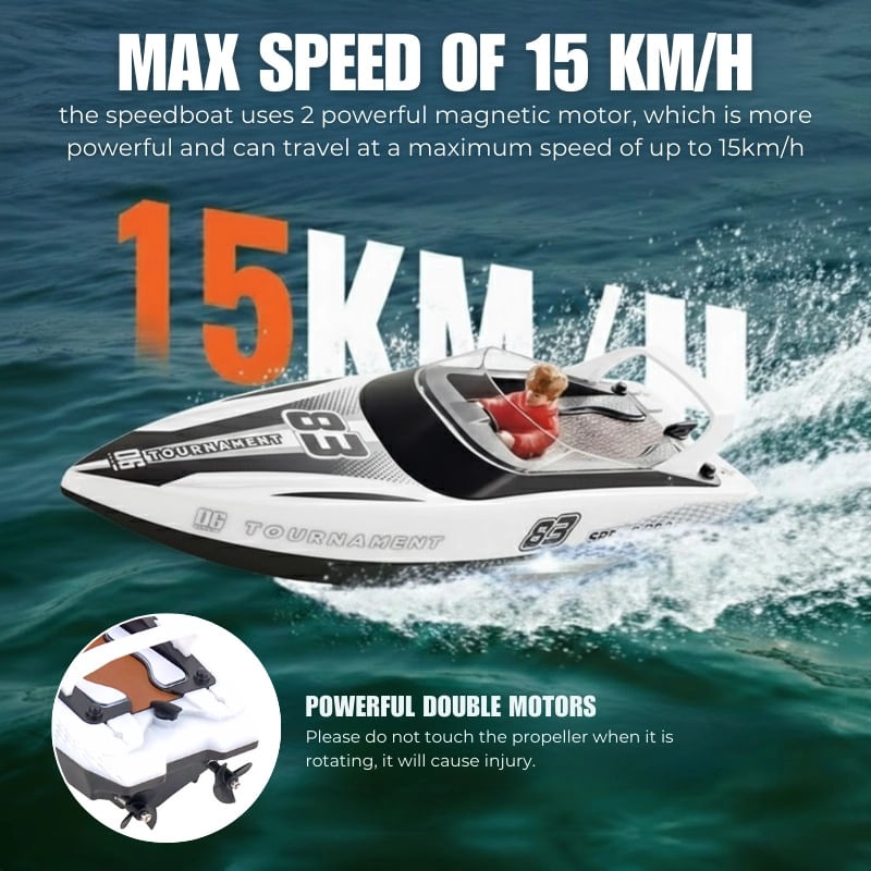 Jucarii, Copii si Bebe - Jucarii si jocuri - Vehicule si jucarii cu telecomanda - Barci cu telecomanda - Barca cu telecomanda iUni HJ821, RC High-Speed Boat, Viteza 15 km/h, 2.4GHz, White - Infinity.ro
