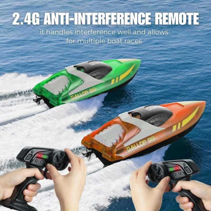 Jucarii, Copii si Bebe - Jucarii si jocuri - Vehicule si jucarii cu telecomanda - Barci cu telecomanda - Barca cu telecomanda iUni HJ819, RC High-Speed Boat, Viteza 15 km/h, 2.4GHz, Portocaliu - Infinity.ro