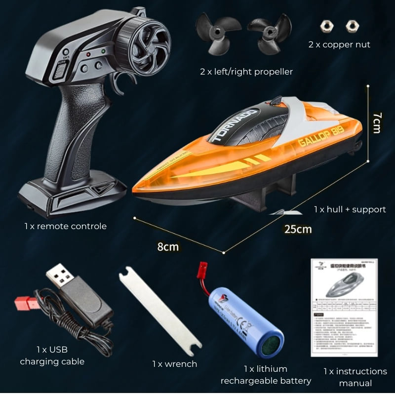 Jucarii, Copii si Bebe - Jucarii si jocuri - Vehicule si jucarii cu telecomanda - Barci cu telecomanda - Barca cu telecomanda iUni HJ819, RC High-Speed Boat, Viteza 15 km/h, 2.4GHz, Portocaliu - Infinity.ro