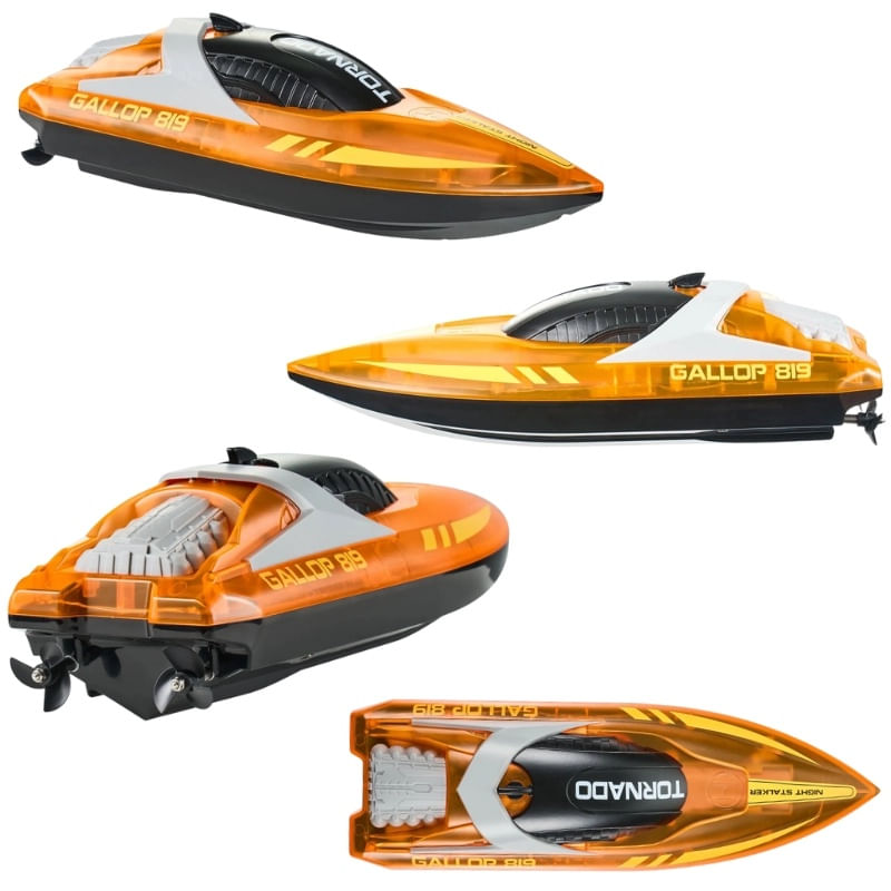 Jucarii, Copii si Bebe - Jucarii si jocuri - Vehicule si jucarii cu telecomanda - Barci cu telecomanda - Barca cu telecomanda iUni HJ819, RC High-Speed Boat, Viteza 15 km/h, 2.4GHz, Portocaliu - Infinity.ro