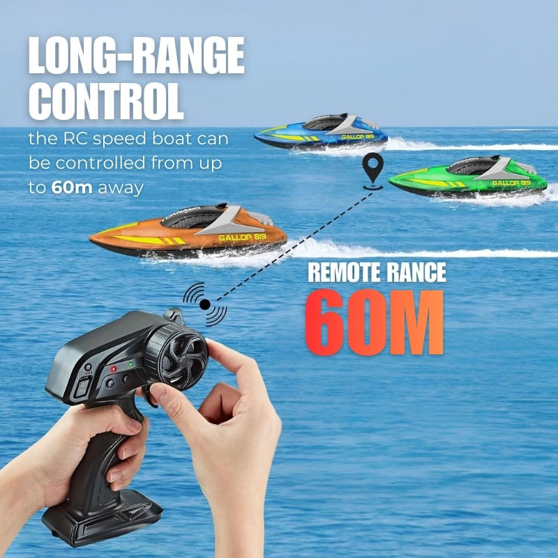 Jucarii, Copii si Bebe - Jucarii si jocuri - Vehicule si jucarii cu telecomanda - Barci cu telecomanda - Barca cu telecomanda iUni HJ819, RC High-Speed Boat, Viteza 15 km/h, 2.4GHz, Portocaliu - Infinity.ro