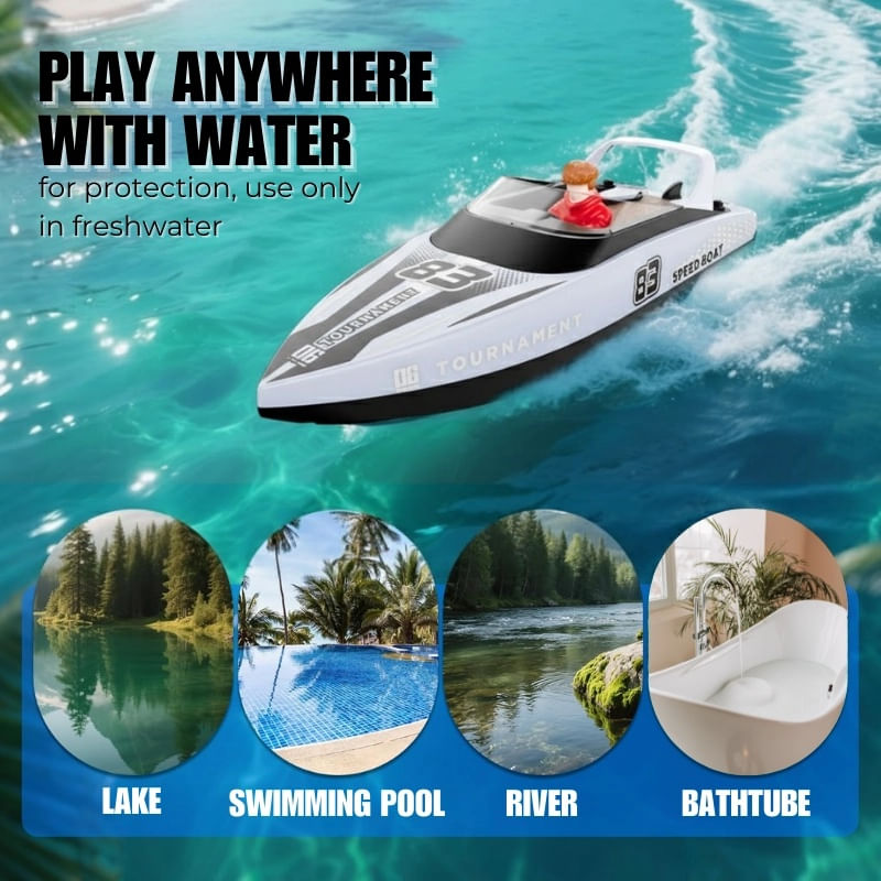 Jucarii, Copii si Bebe - Jucarii si jocuri - Vehicule si jucarii cu telecomanda - Barci cu telecomanda - Barca cu telecomanda iUni HJ821, RC High-Speed Boat, Viteza 15 km/h, 2.4GHz, White - Infinity.ro