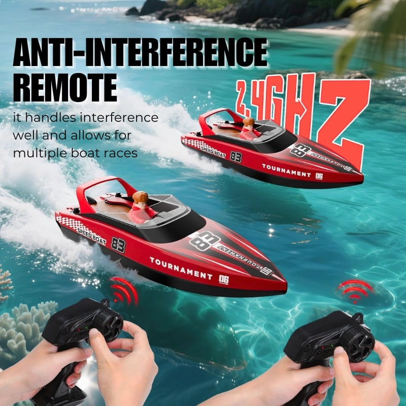 Jucarii, Copii si Bebe - Jucarii si jocuri - Vehicule si jucarii cu telecomanda - Barci cu telecomanda - Barca cu telecomanda iUni HJ821, RC High-Speed Boat, Viteza 15 km/h, 2.4GHz, Red - Infinity.ro