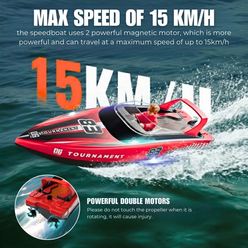 Jucarii, Copii si Bebe - Jucarii si jocuri - Vehicule si jucarii cu telecomanda - Barci cu telecomanda - Barca cu telecomanda iUni HJ821, RC High-Speed Boat, Viteza 15 km/h, 2.4GHz, Red - Infinity.ro