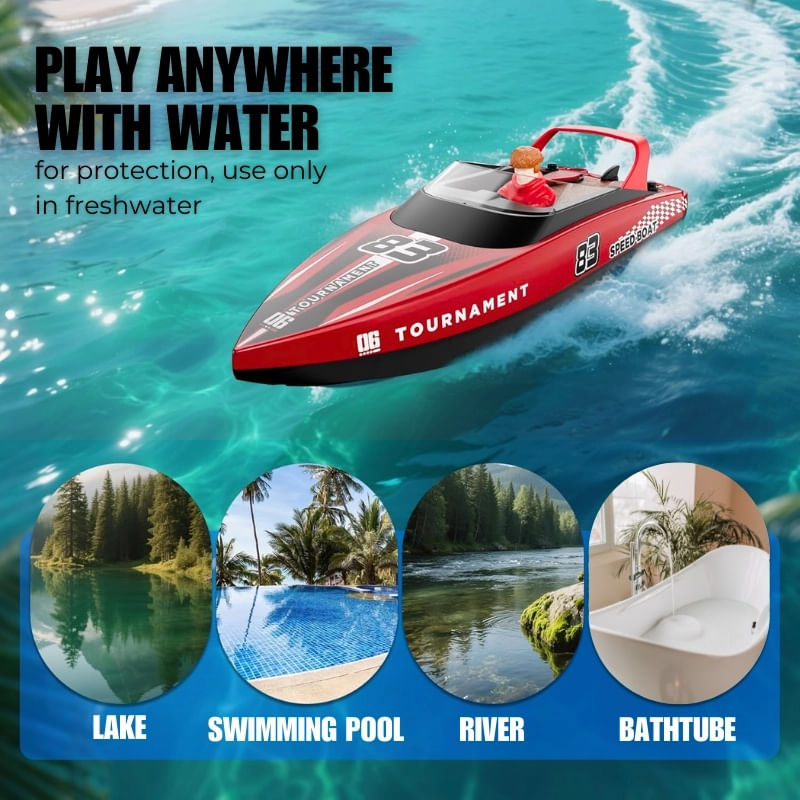 Jucarii, Copii si Bebe - Jucarii si jocuri - Vehicule si jucarii cu telecomanda - Barci cu telecomanda - Barca cu telecomanda iUni HJ821, RC High-Speed Boat, Viteza 15 km/h, 2.4GHz, Red - Infinity.ro