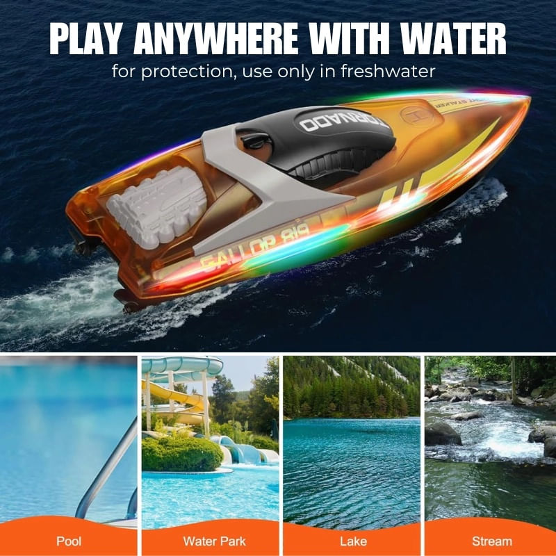 Jucarii, Copii si Bebe - Jucarii si jocuri - Vehicule si jucarii cu telecomanda - Barci cu telecomanda - Barca cu telecomanda iUni HJ819, RC High-Speed Boat, Viteza 15 km/h, 2.4GHz, Portocaliu - Infinity.ro