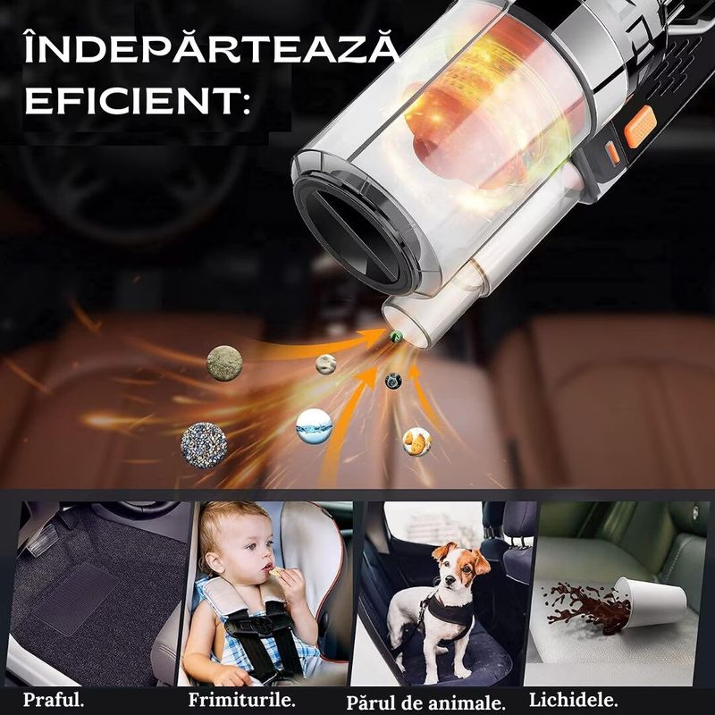 Auto si Moto - Intretinere auto - Aspiratoare auto - Aspirator Auto Renew Force cu Tehnologie Cyclone, Perie Turbo cu LED, Filtru HEPA, Alimentare Priza Auto 12V - Infinity.ro