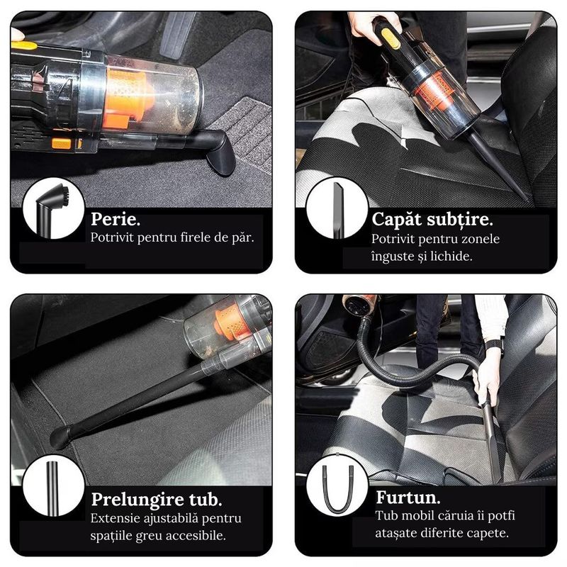 Auto si Moto - Intretinere auto - Aspiratoare auto - Aspirator Auto Renew Force cu Tehnologie Cyclone, Perie Turbo cu LED, Filtru HEPA, Alimentare Priza Auto 12V - Infinity.ro