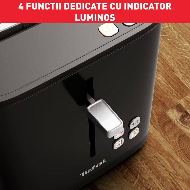 Electronice si Electrocasnice - Electrocasnice bucatarie - Preparare paine - Prajitoare de paine - Prajitor de paine Tefal Smart'n Light TT640810, 850W, 2 felii, ecran digital, 3 functii dedicate, 7 niveluri de rumenire - Infinity.ro