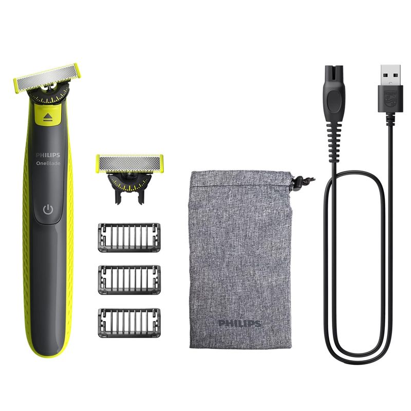 Ingrijire personala si Cosmetice - Aparate & accesorii ingrijire personala - Aparate de ras si tuns - Aparate de ras electrice - Aparat hibrid de barbierit si tuns, pentru fata, PHILIPS OneBlade QP2724/31, 2 lame 360, cu piepteni (1,3,5 mm) - Infinity.ro