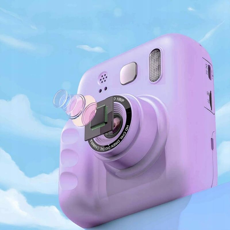 Jucarii, Copii si Bebe - Jucarii si jocuri - Jucarii & jocuri educative - Jocuri si jucarii educative - Aparat foto/video pentru copii cu imprimare instant, Ecran 2.4 inch, Card TF 32 GB, Incarcare USB, 5 Carioci incluse - Infinity.ro