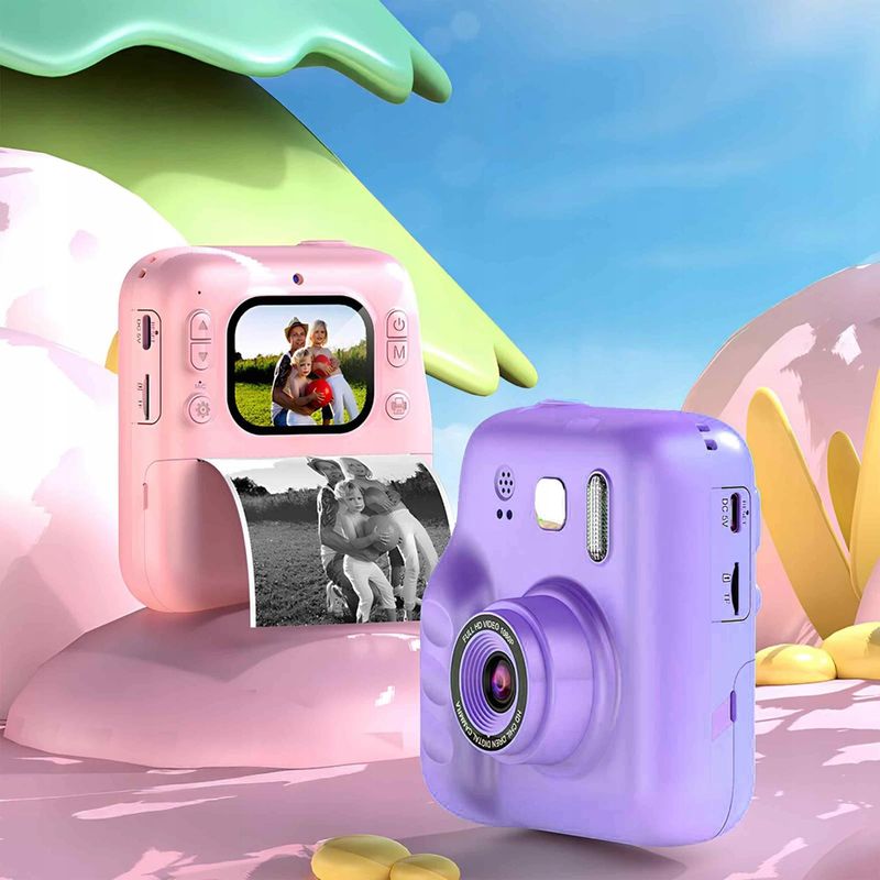 Jucarii, Copii si Bebe - Jucarii si jocuri - Jucarii & jocuri educative - Jocuri si jucarii educative - Aparat foto/video pentru copii cu imprimare instant, Ecran 2.4 inch, Card TF 32 GB, Incarcare USB, 5 Carioci incluse - Infinity.ro