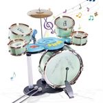 Jucarii, Copii si Bebe - Jucarii si jocuri - Jucarii de rol - Instrumente muzicale de jucarie - Set de tobe de jazz pentru copii 3 ani+, cu scaunel, Verde - Infinity.ro