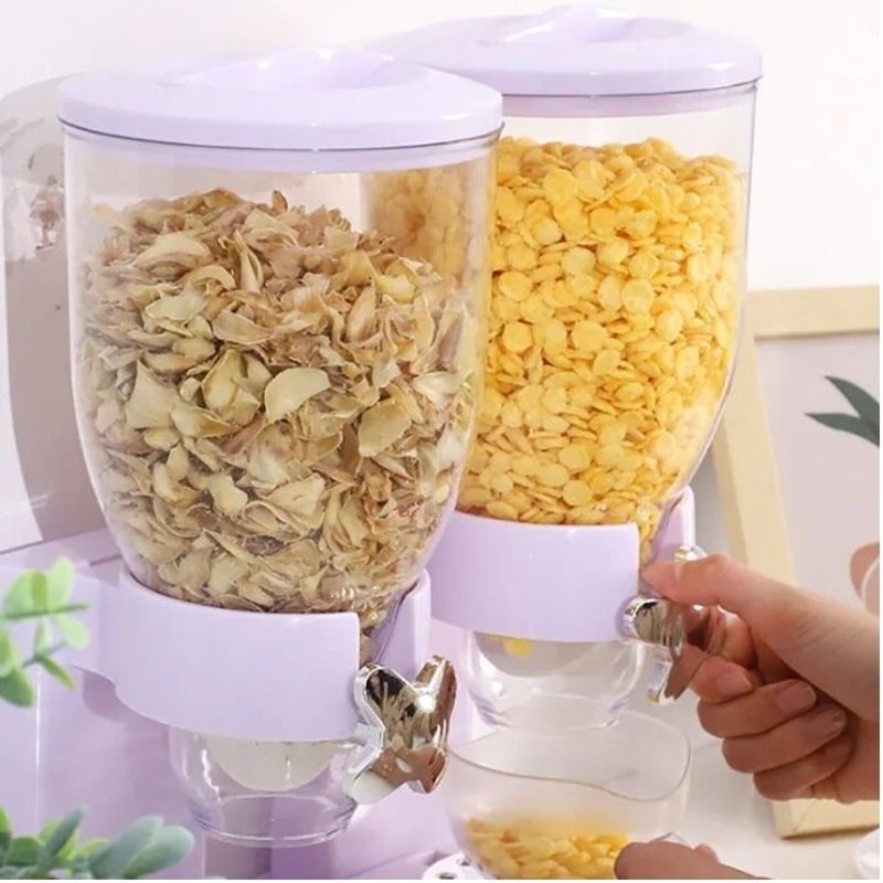 Casa si Gradina - Mobilier - Organizare si depozitare - Recipiente depozitare - Dispenser de cereale cu 2 recipiente - Capacitate 2 X 500g - Alb - Infinity.ro