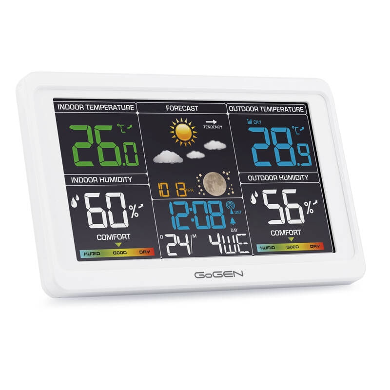 TV, Audio-Video si Foto - Optica, astronomie si metrologie - Meteorologie - Statii meteorologice - Statie meteo interior-exterior GoGEN ME 3350, senzor extern fara fir, LCD color, alb - Infinity.ro