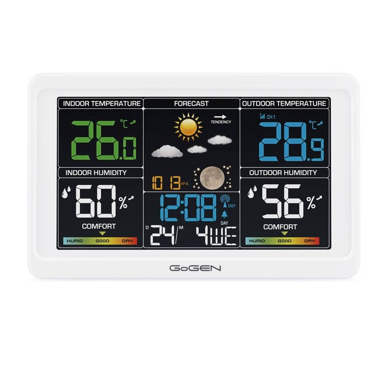 TV, Audio-Video si Foto - Optica, astronomie si metrologie - Meteorologie - Statii meteorologice - Statie meteo interior-exterior GoGEN ME 3350, senzor extern fara fir, LCD color, alb - Infinity.ro