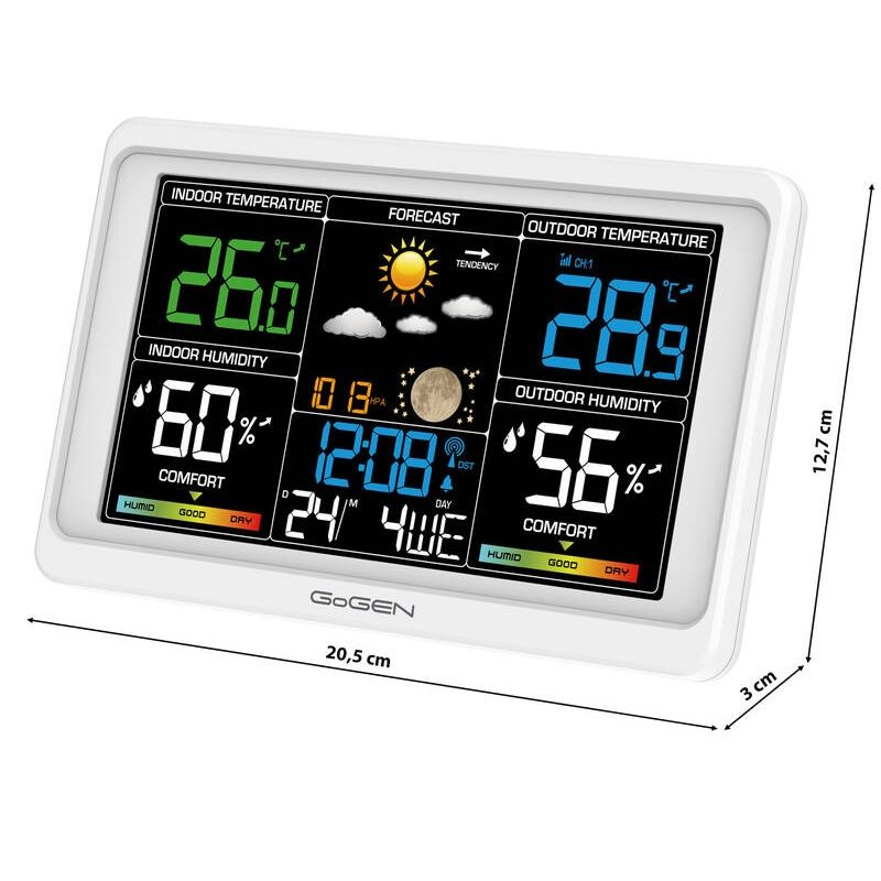 TV, Audio-Video si Foto - Optica, astronomie si metrologie - Meteorologie - Statii meteorologice - Statie meteo interior-exterior GoGEN ME 3350, senzor extern fara fir, LCD color, alb - Infinity.ro