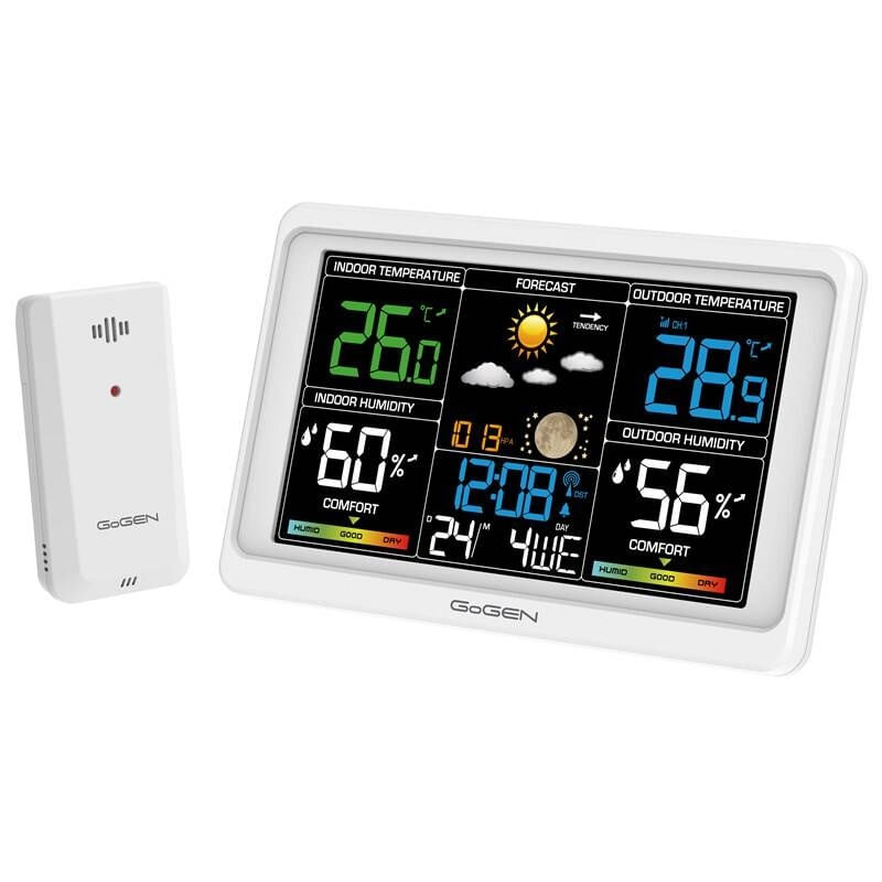 TV, Audio-Video si Foto - Optica, astronomie si metrologie - Meteorologie - Statii meteorologice - Statie meteo interior-exterior GoGEN ME 3350, senzor extern fara fir, LCD color, alb - Infinity.ro