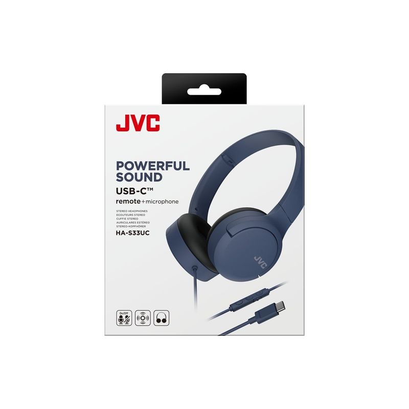 TV, Audio-Video si Foto - Portabile audio - Casti audio - Casti JVC HA-S33UC-A-U, Cu fir, On-Ear, Microfon, USB-C, albastru - Infinity.ro
