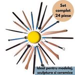 Jucarii, Copii si Bebe - Jucarii si jocuri - Jucarii & jocuri educative - Pasta, lut si nisip modelabil - Set 24 unelte modelare ceramica si lut, set scule sculptura lut, kit complet pentru hobby handmade - Infinity.ro