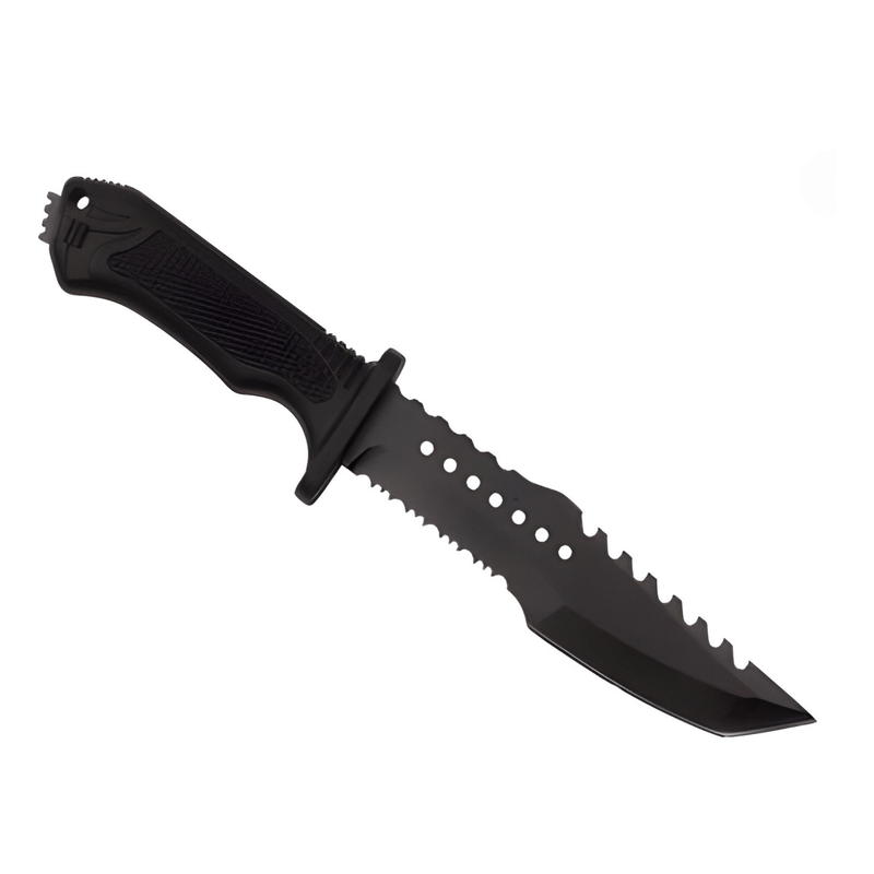 Sport si Outdoor - Camping - Cutite, bricege si accesorii - Cutite si bricege - Cutit camping Cribeau, lama fixa otel inoxidabil, strat negru, maner antiderapant, 31cm - Infinity.ro
